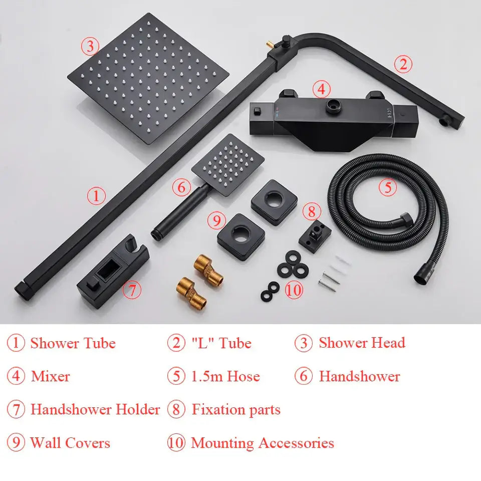 Modern matte black rain shower faucet set bathroom wall mount