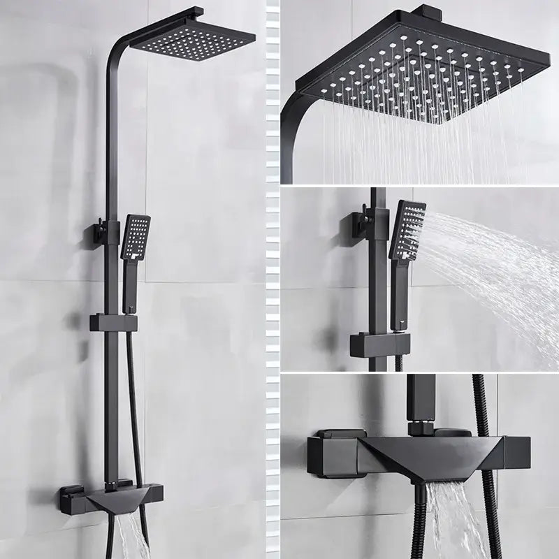 Modern matte black rain shower faucet set bathroom wall mount