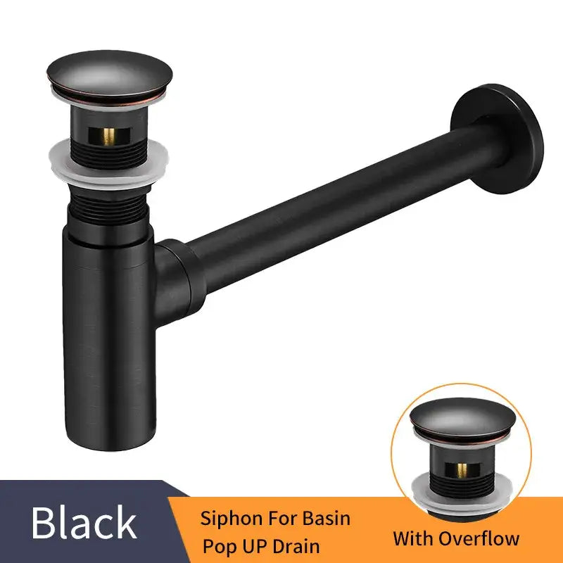 Modern matte black round bottle trap with pop up drain bathroom