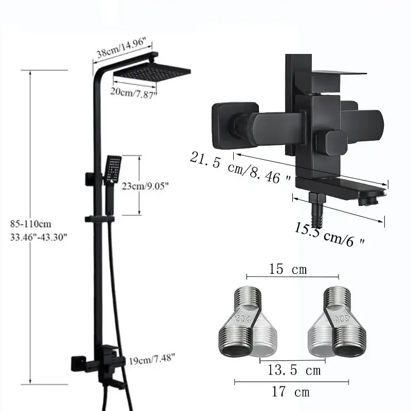 Modern matte black shower faucet set with waterfall bathtub tap