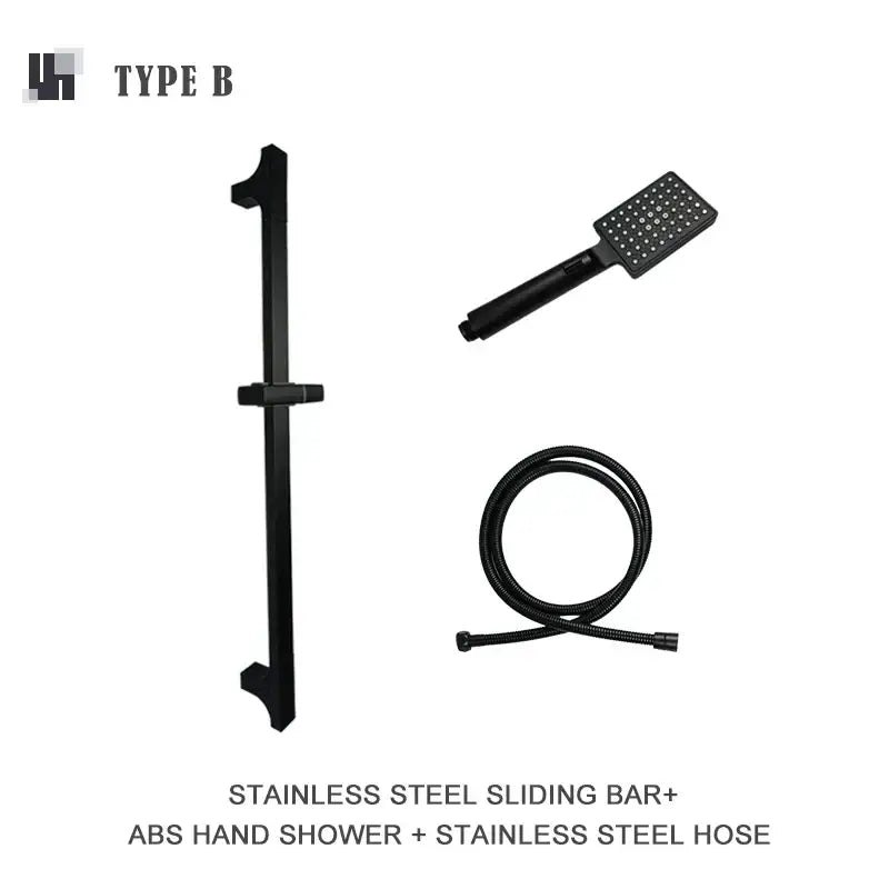 Modern matte black shower slider rail set bathroom rainhead
