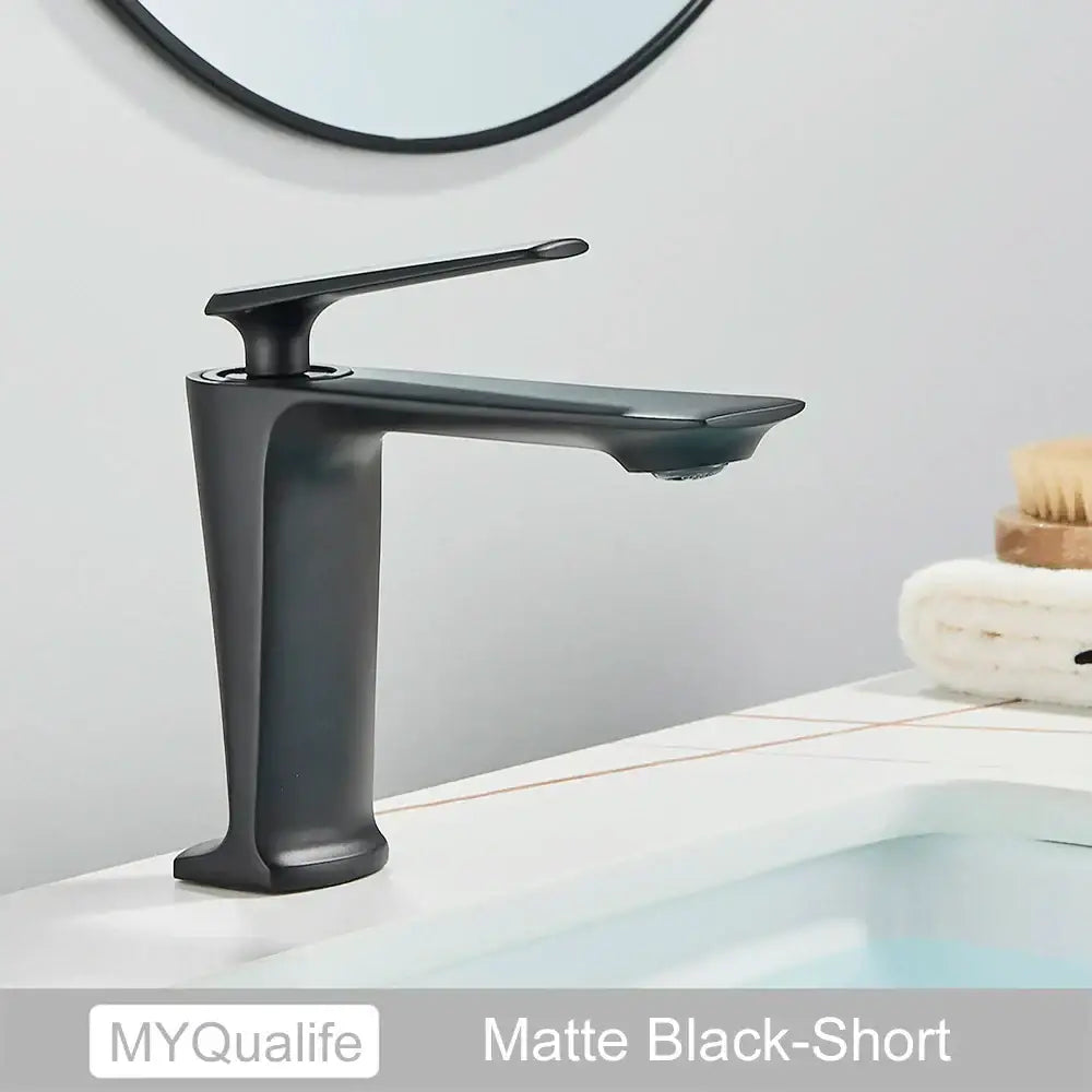 Modern matte black tall basin brass faucet bathroom sink tap