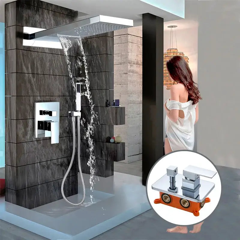 Modern matte black thermostatic shower faucet set bathroom rainhead