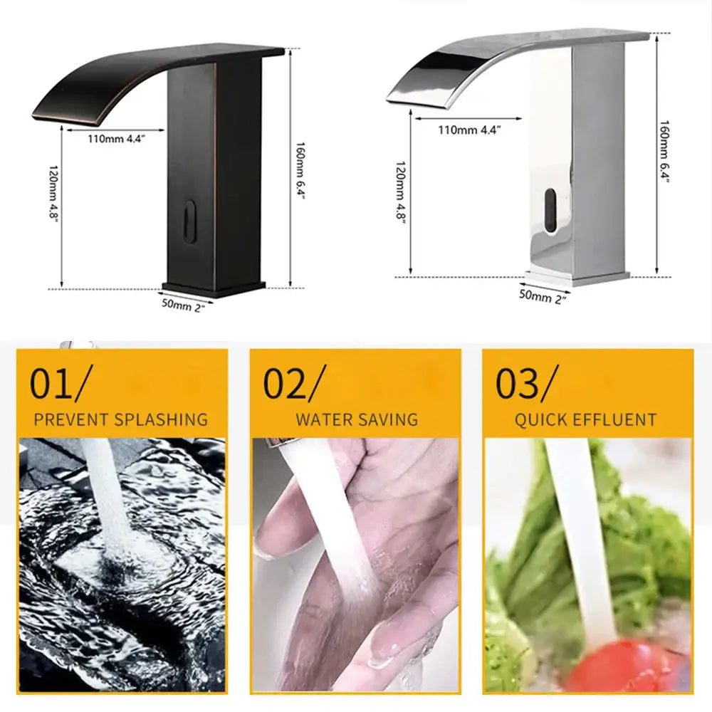Modern matte black waterfall automatic sensor water mixer bathroom faucet