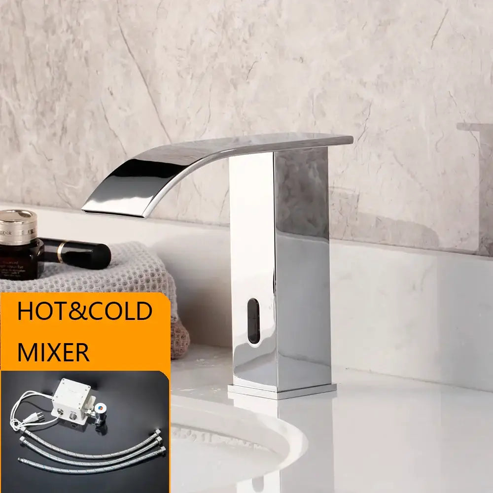 Modern matte black waterfall automatic sensor water mixer bathroom faucet