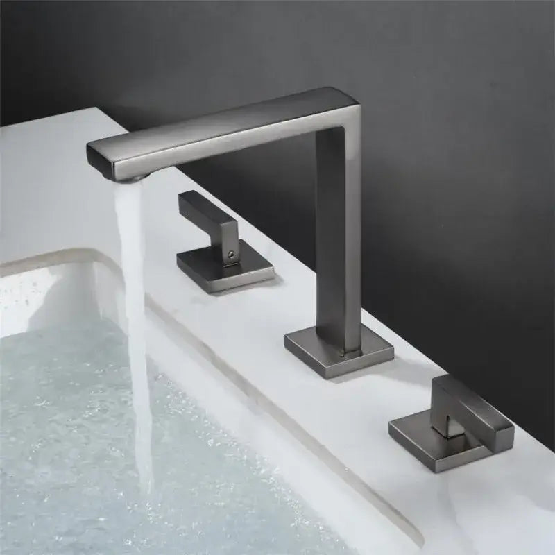 Modern matte black waterfall basin faucet bathroom three handle square