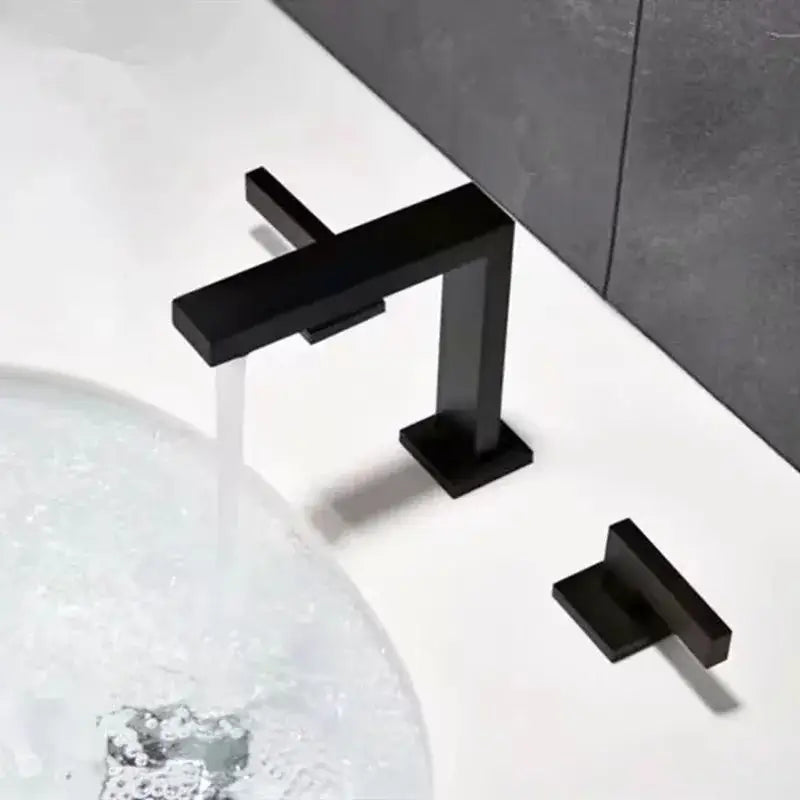 Modern matte black waterfall basin faucet bathroom three handle square