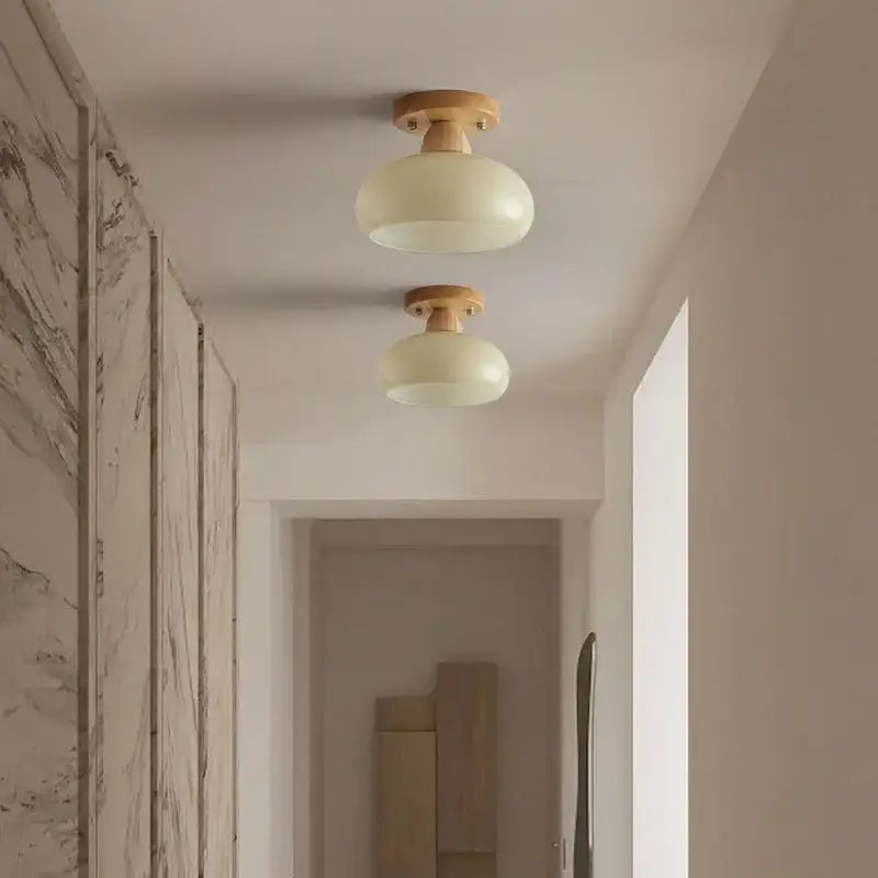 Modern matte dome ceiling lamp with led wood canopy living room
