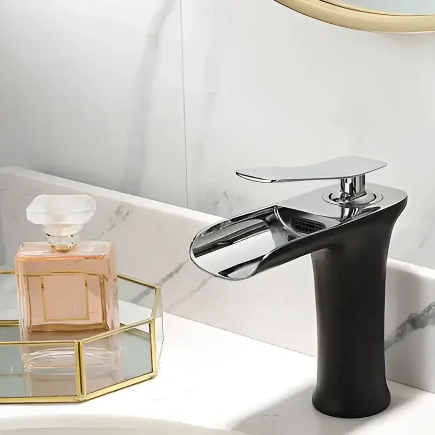 Modern matte grey waterfall brass basin faucet for bathroom sink