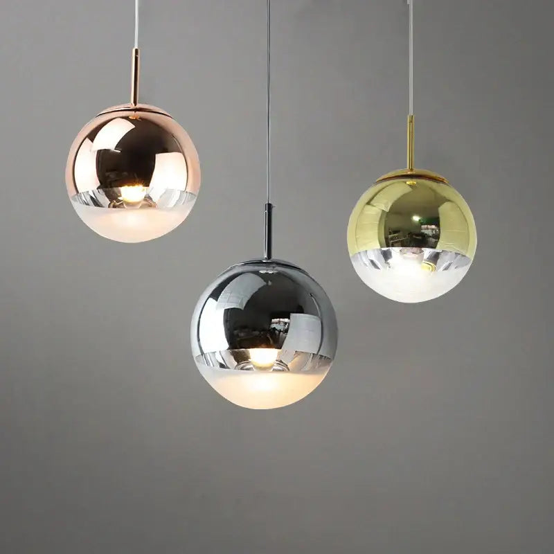 Modern metallic tri color ball pendant lights for living room