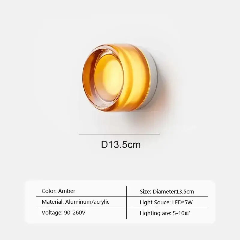 Modern minimalist amber & cream glass wall sconce bedroom light