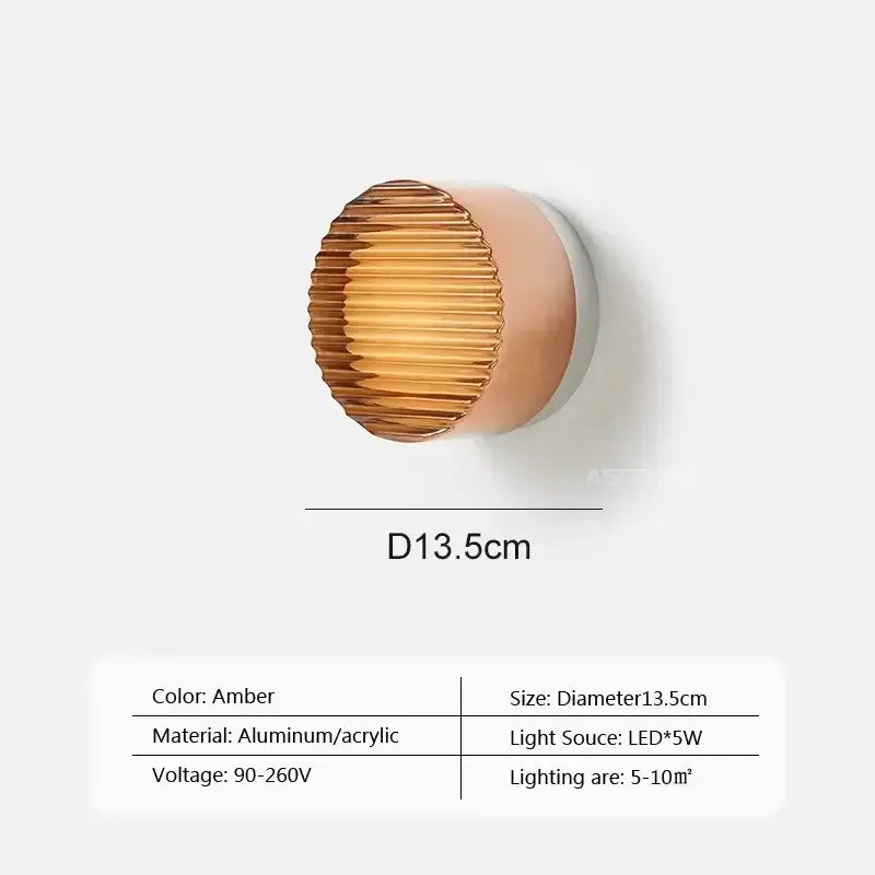Modern minimalist amber & cream glass wall sconce bedroom light