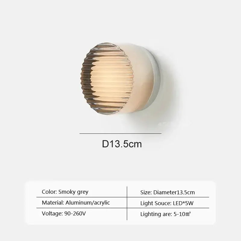 Modern minimalist amber & cream glass wall sconce bedroom light