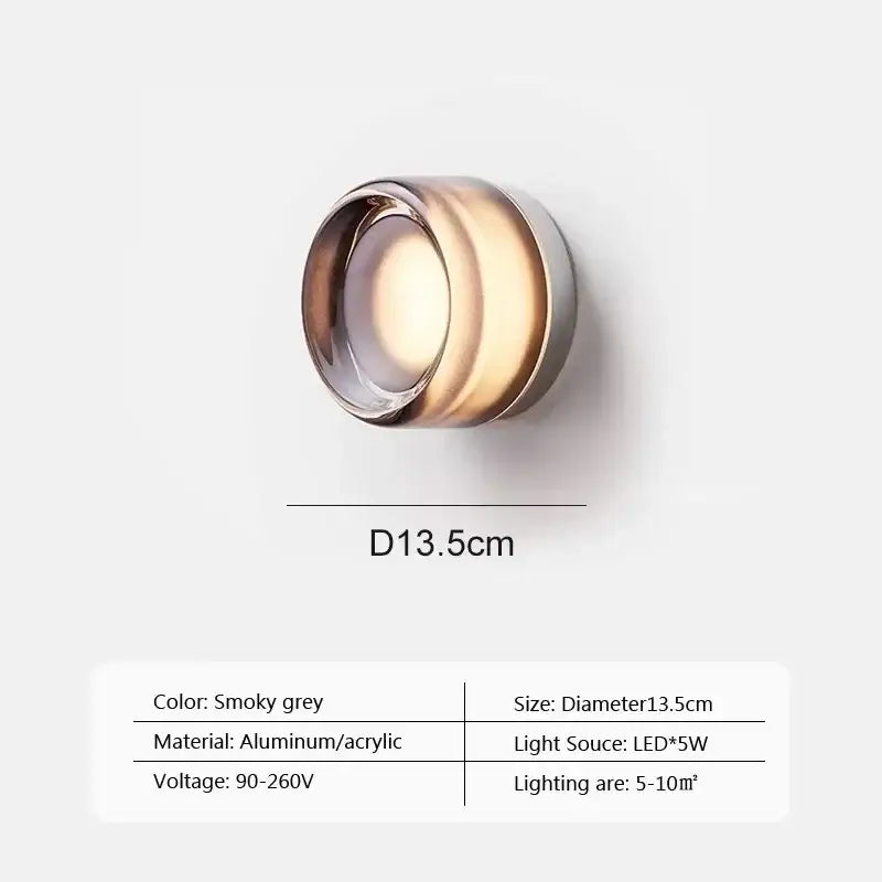 Modern minimalist amber & cream glass wall sconce bedroom light