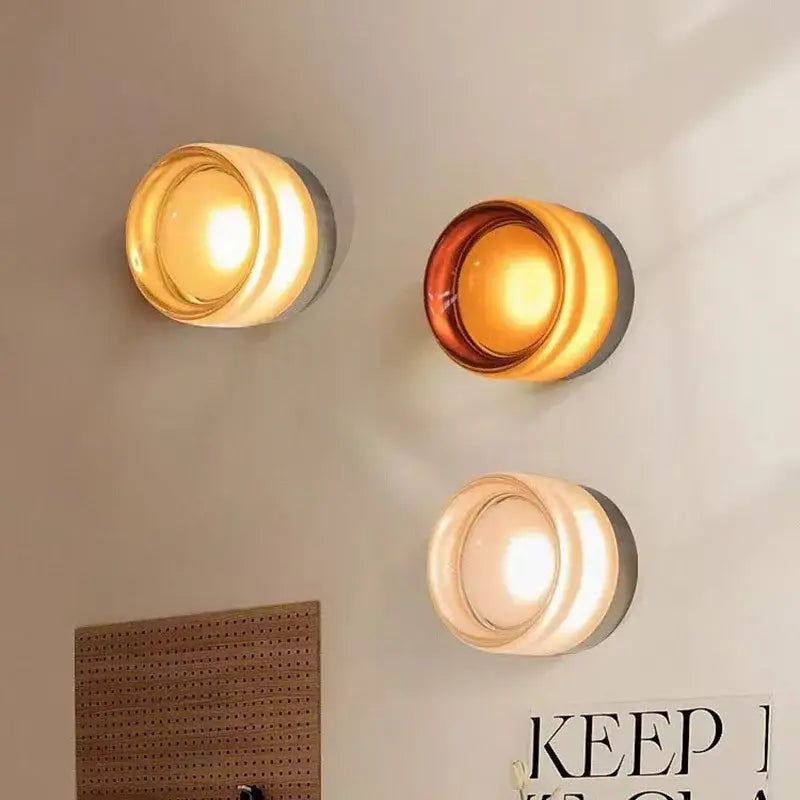 Modern minimalist amber & cream glass wall sconce bedroom light