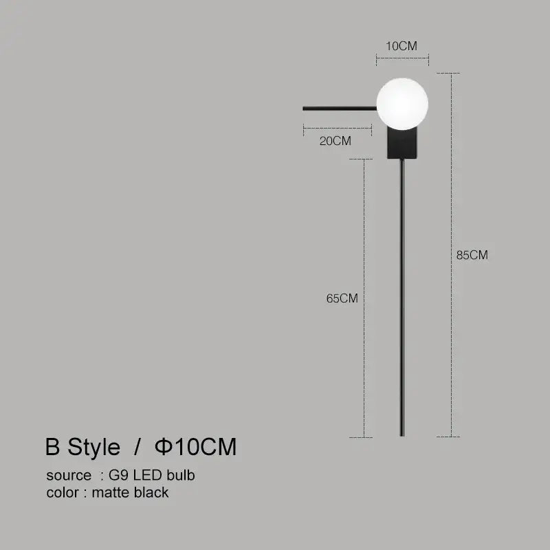 Modern minimalist black glass ball wall lights for bedroom