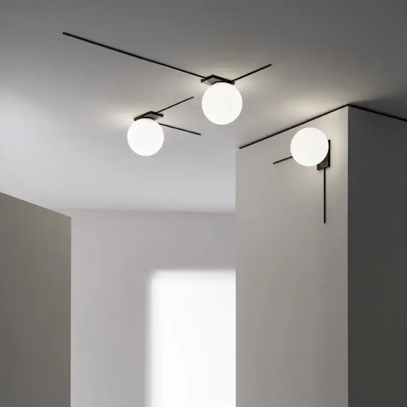 Modern minimalist black glass ball wall lights for bedroom