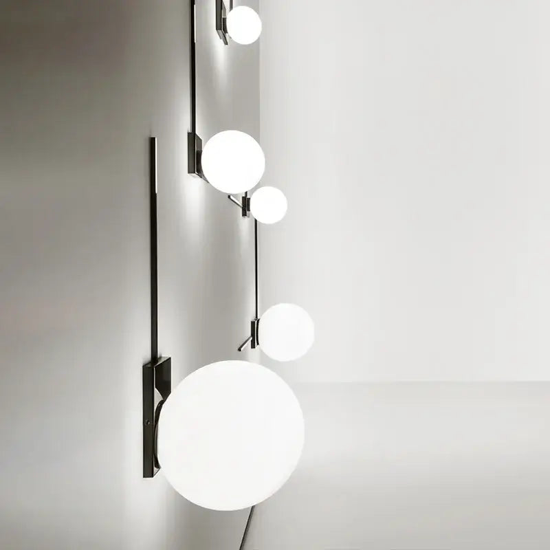 Modern minimalist black glass ball wall lights for bedroom