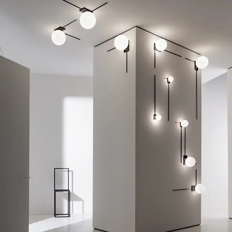 Modern minimalist black glass ball wall lights for bedroom