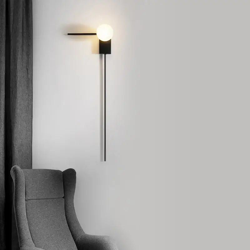 Modern minimalist black glass ball wall lights for bedroom