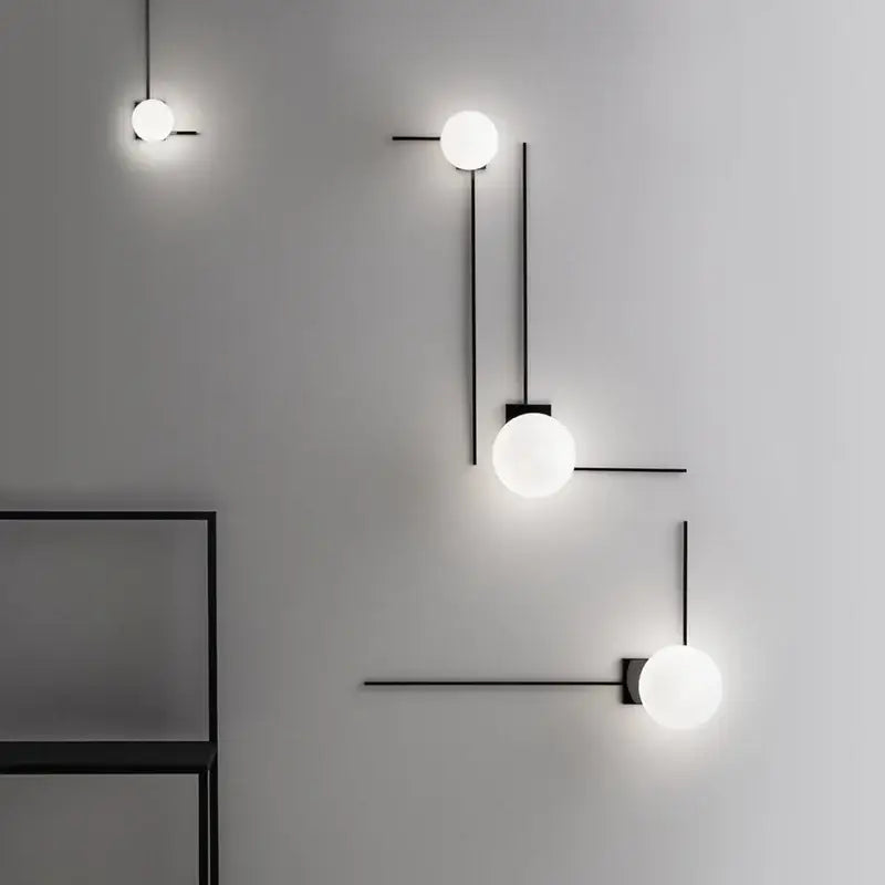 Modern minimalist black glass ball wall lights for bedroom