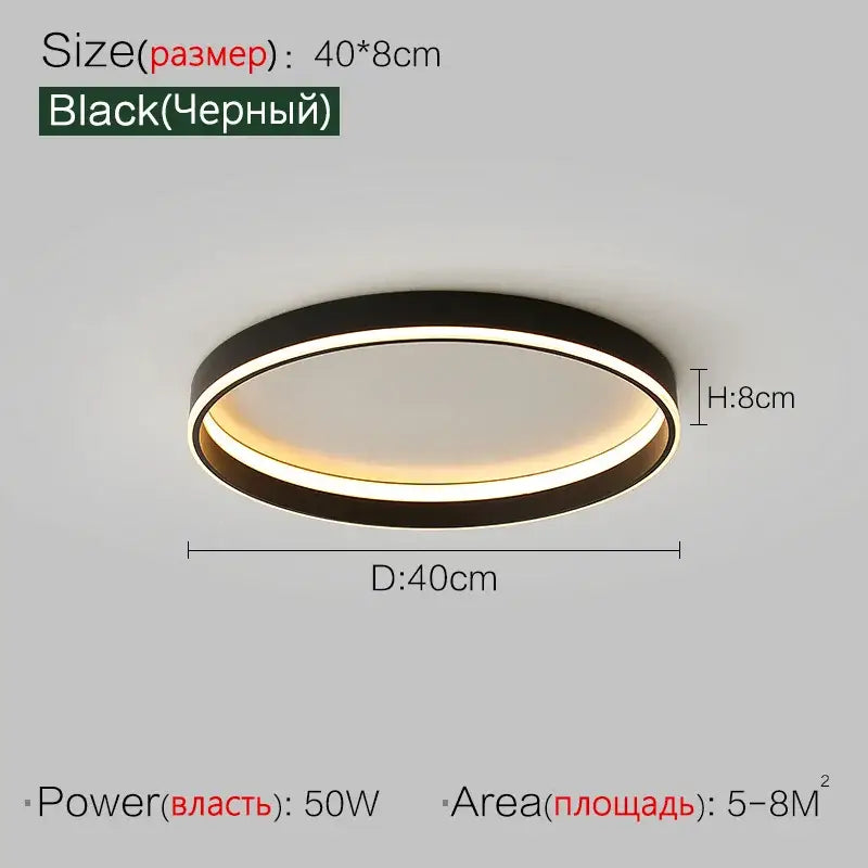 Modern minimalist black ring led ceiling lights bedroom lamp