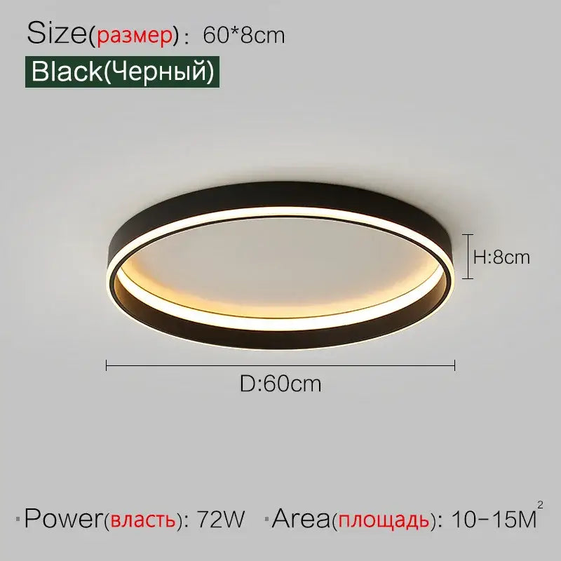 Modern minimalist black ring led ceiling lights bedroom lamp