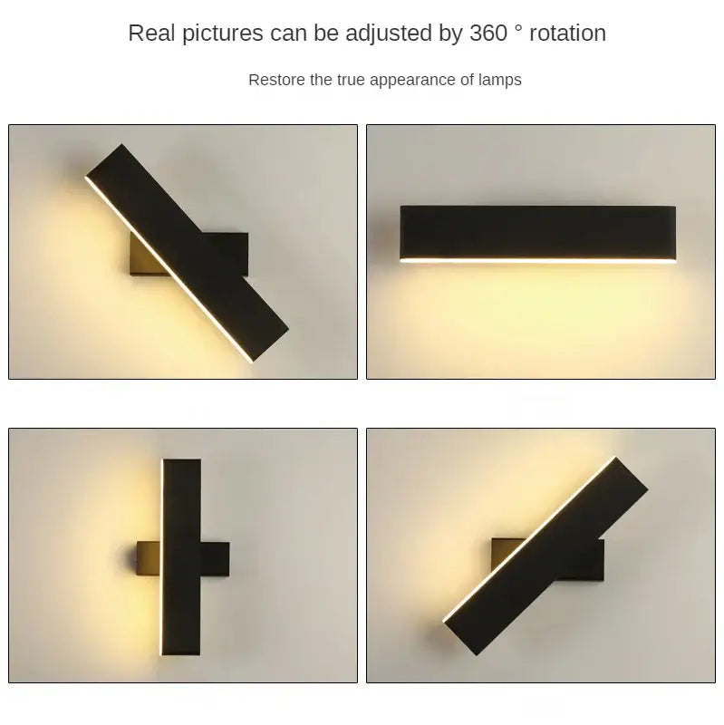 Modern minimalist black rotate wall lamp for bedroom bedside reading