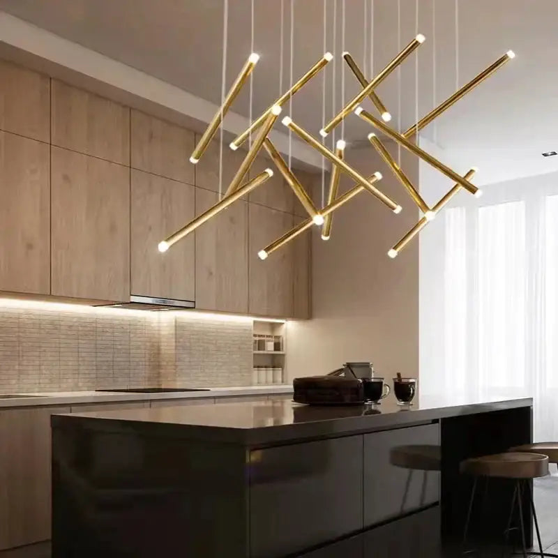 Modern minimalist black round tube led chandelier staircase light