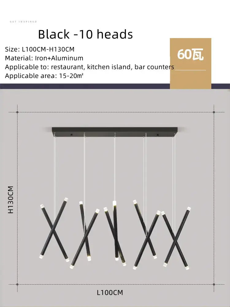 Modern minimalist black round tube led chandelier staircase light