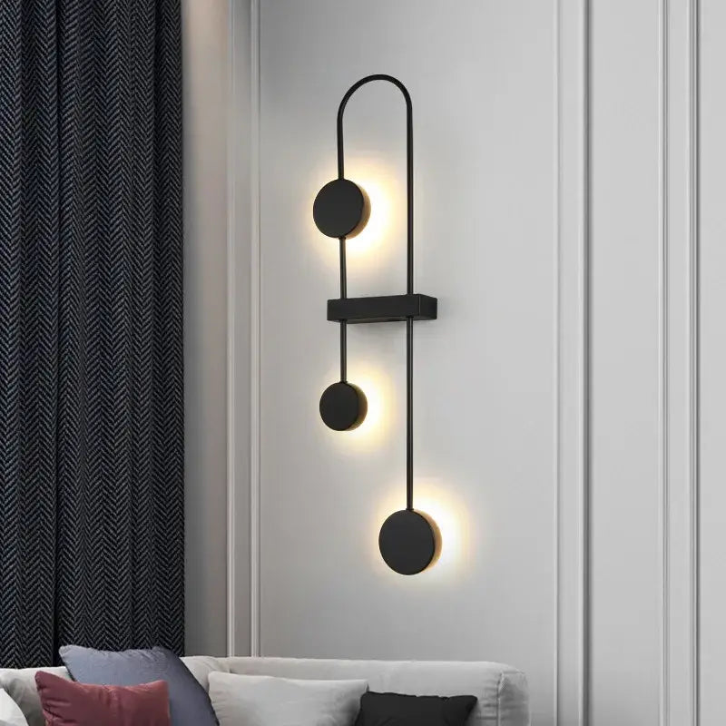 Modern minimalist black triple circle led wall light bedroom sconce