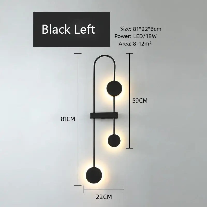 Modern minimalist black triple circle led wall light bedroom sconce
