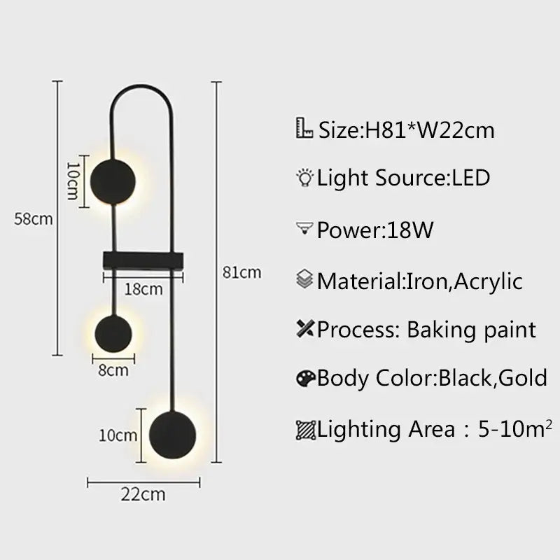 Modern minimalist black triple circle led wall light bedroom sconce