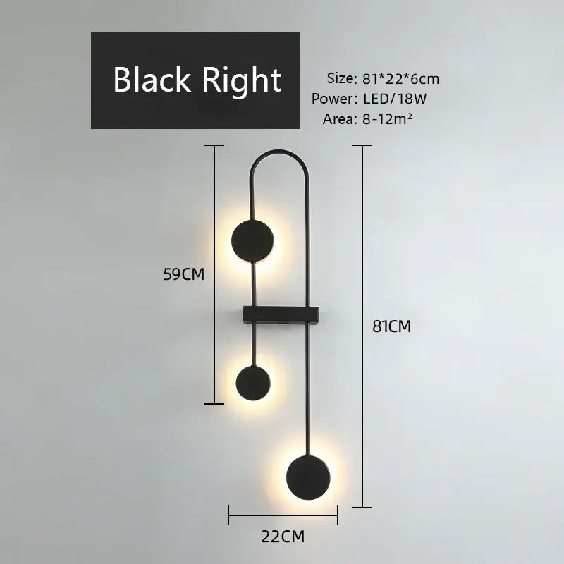 Modern minimalist black triple circle led wall light bedroom sconce