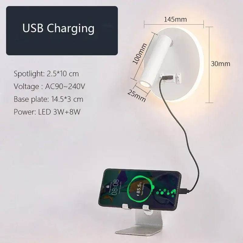 Modern minimalist black & white led wall lamp usb bedroom sconce