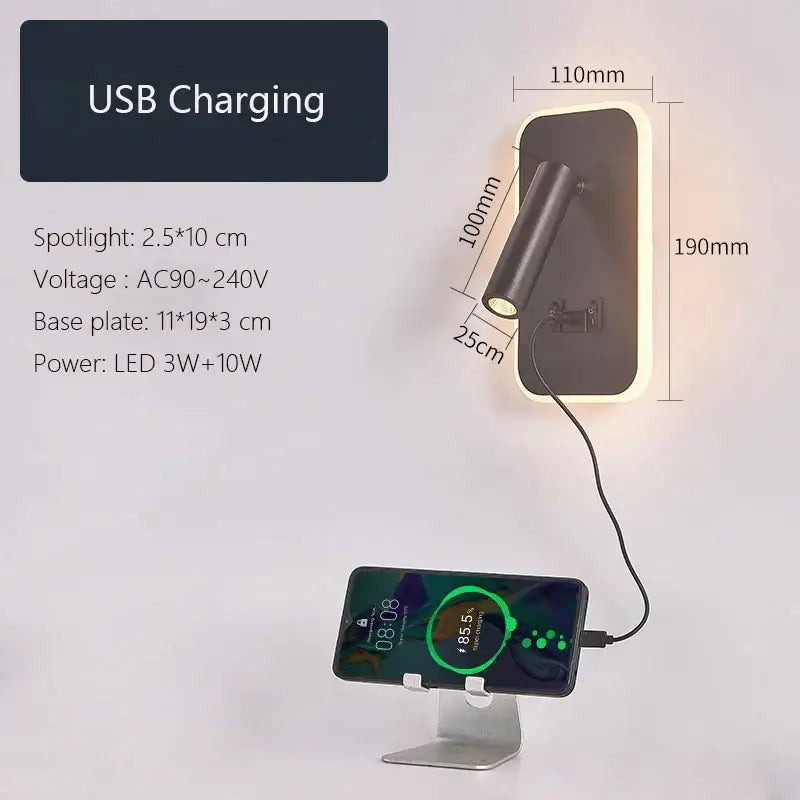 Modern minimalist black & white led wall lamp usb bedroom sconce
