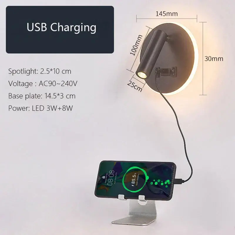 Modern minimalist black & white led wall lamp usb bedroom sconce