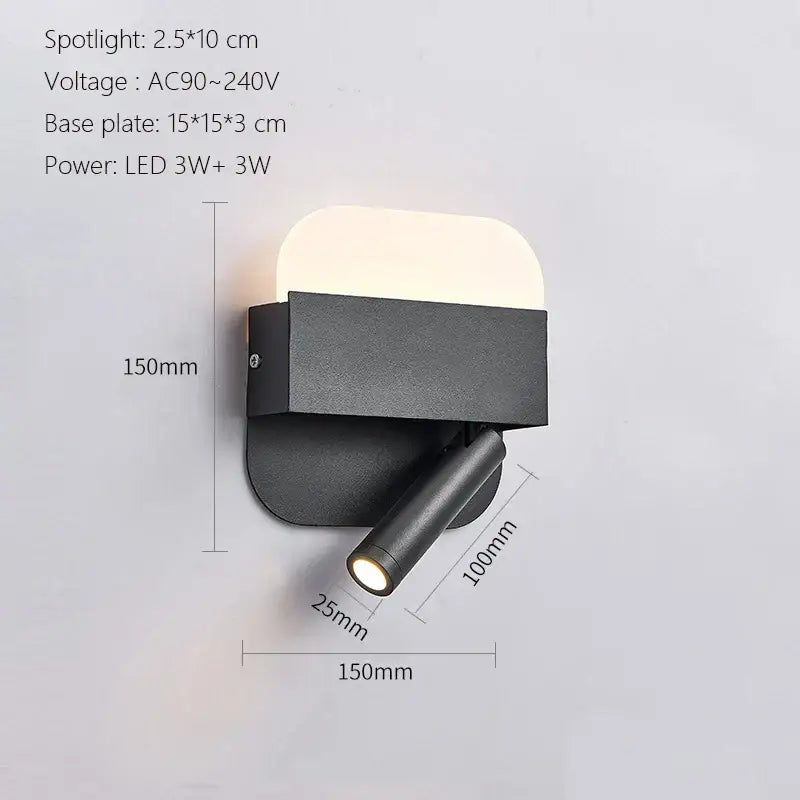 Modern minimalist black & white led wall lamp usb bedroom sconce