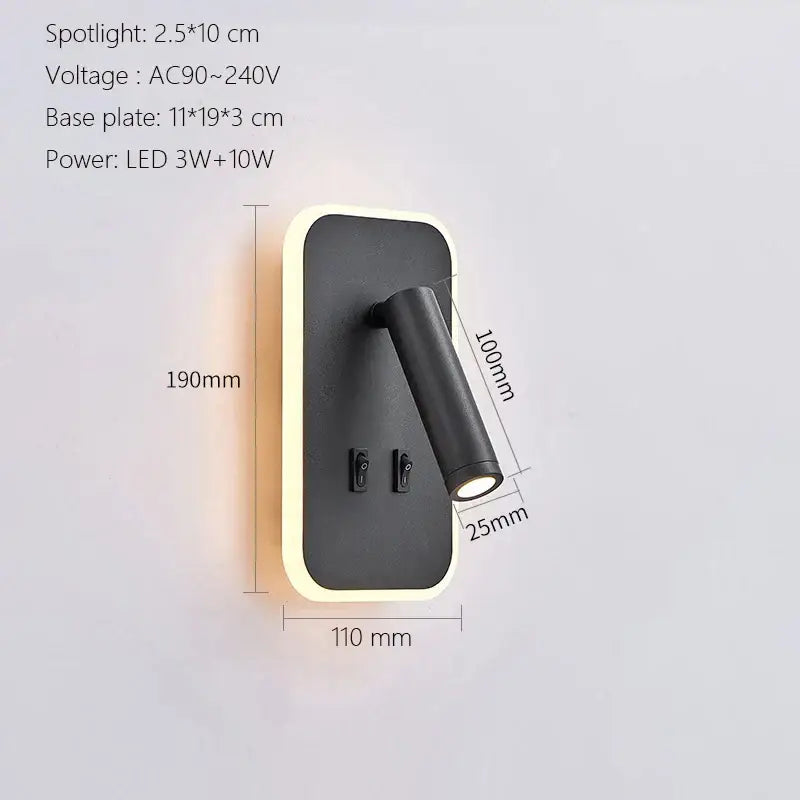 Modern minimalist black & white led wall lamp usb bedroom sconce