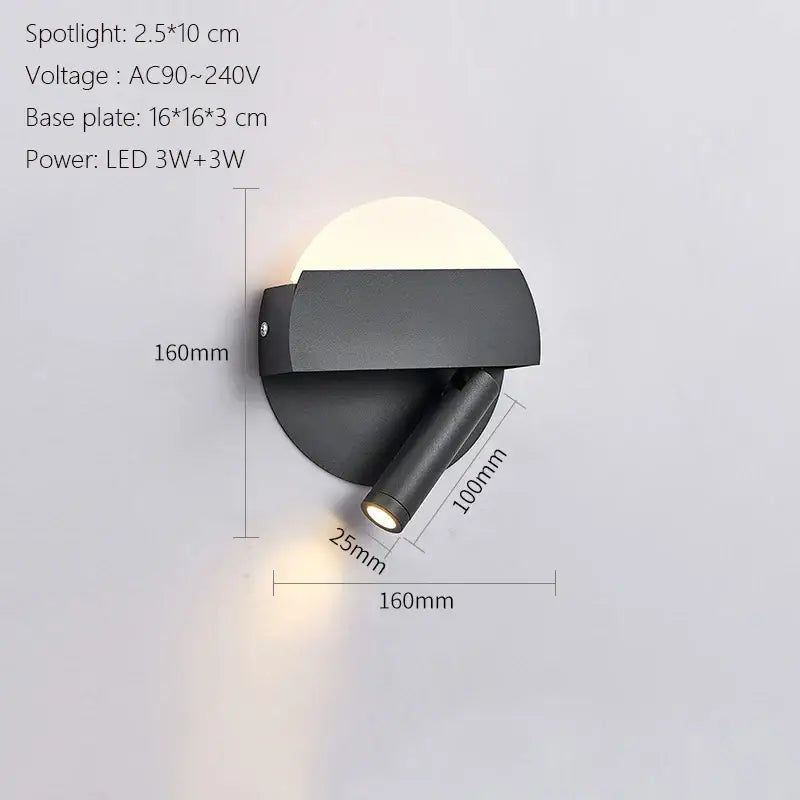 Modern minimalist black & white led wall lamp usb bedroom sconce
