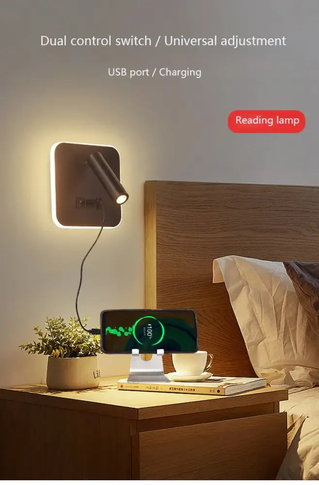 Modern minimalist black & white led wall lamp usb bedroom sconce