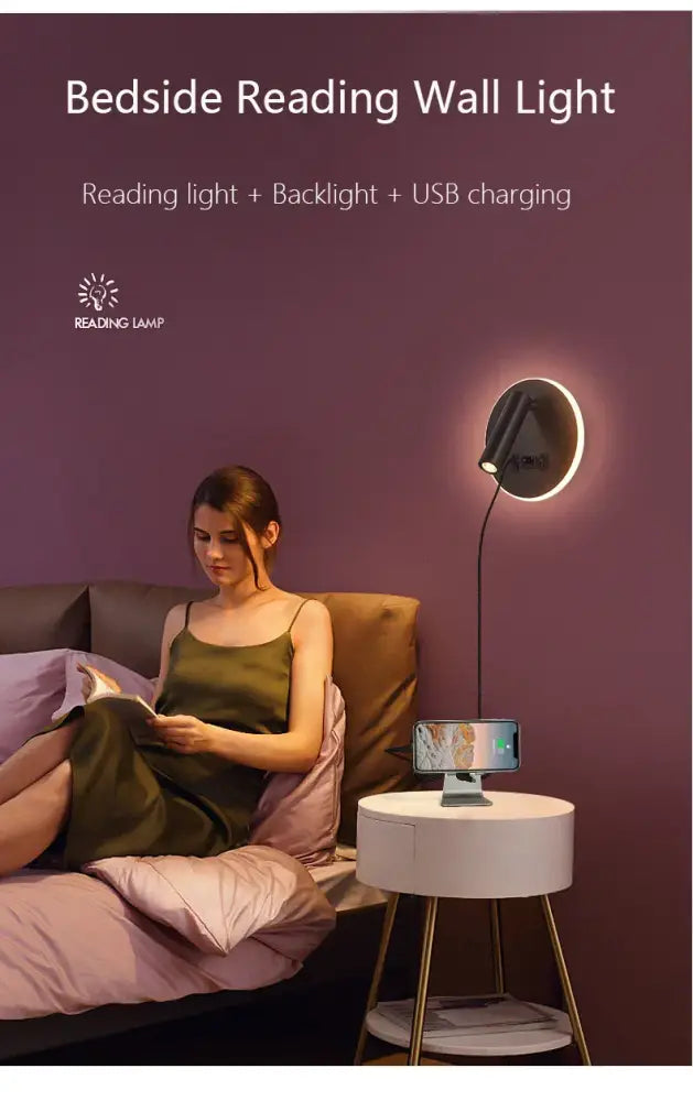 Modern minimalist black & white led wall lamp usb bedroom sconce