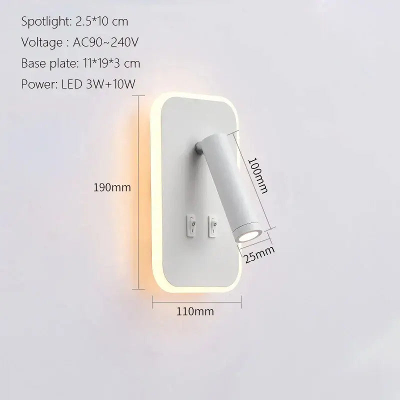 Modern minimalist black & white led wall lamp usb bedroom sconce