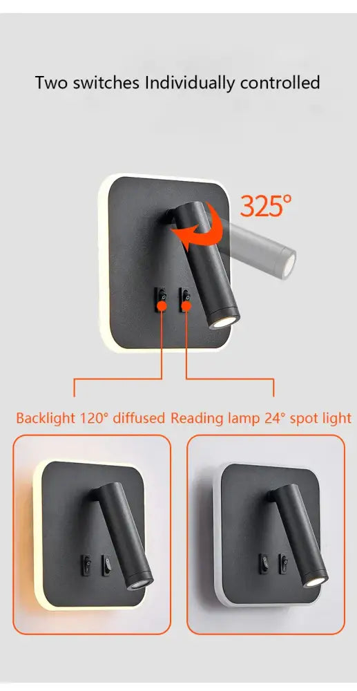 Modern minimalist black & white led wall lamp usb bedroom sconce