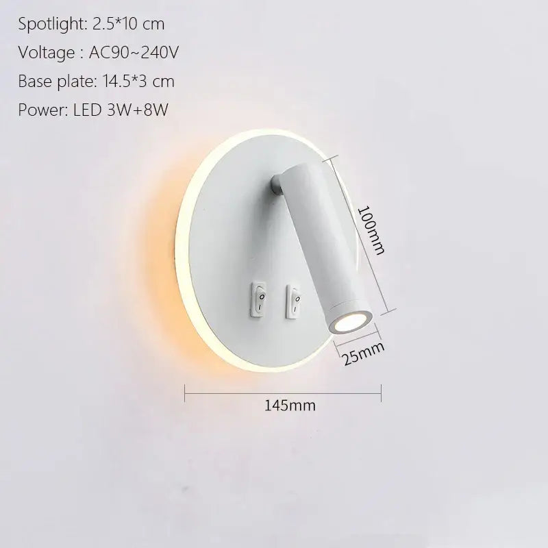 Modern minimalist black & white led wall lamp usb bedroom sconce