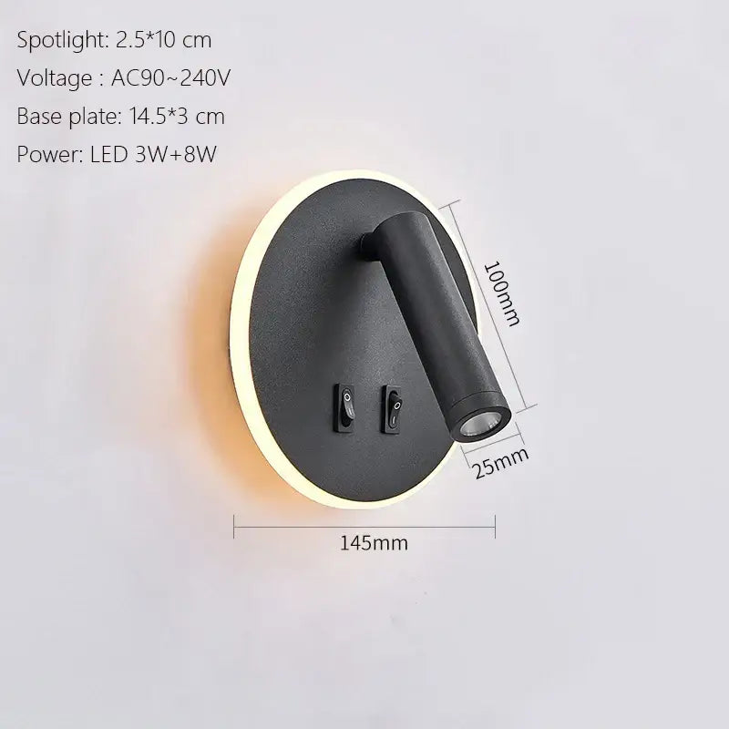 Modern minimalist black & white led wall lamp usb bedroom sconce
