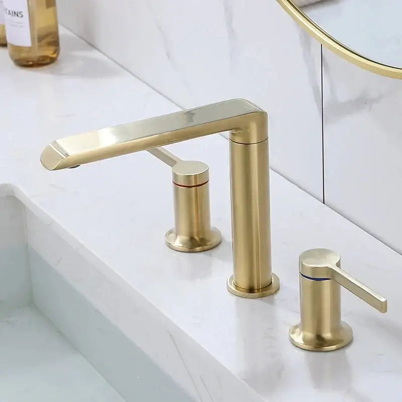 Modern minimalist brushed gold brass basin faucet bathroom fixture