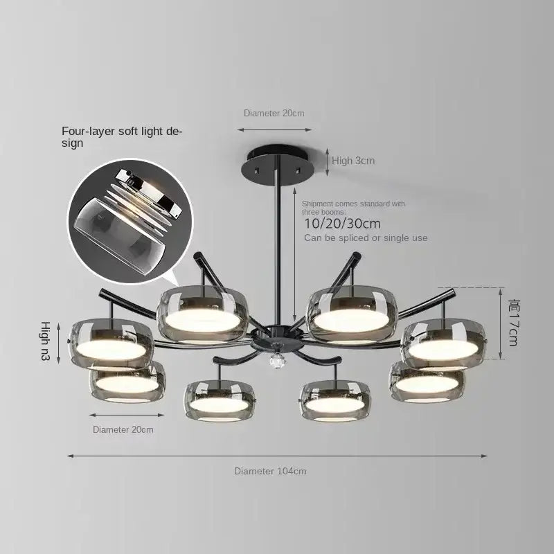 Modern minimalist chrome and glass dining pendant light