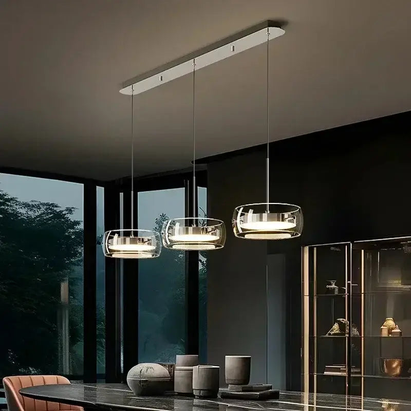 Modern minimalist chrome and glass dining pendant light