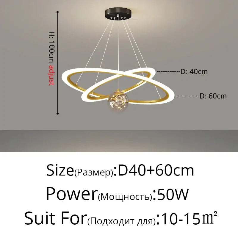 Modern minimalist circle ring pendant chandelier with crystal for living room